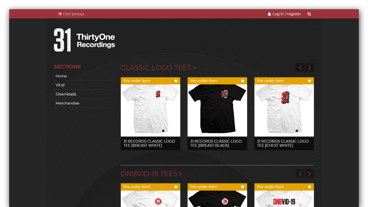 31 Recordings: ecommerce website home page